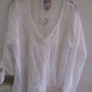 Johnny Was new Embroidered White Tunic Blouse S boho nwt